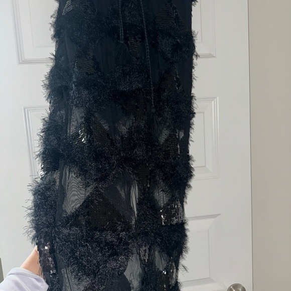 Pantora Alicia Novelty Brooklyn Chantal Feather Maxi Skirt Black Small Sequins - Picture 4 of 6